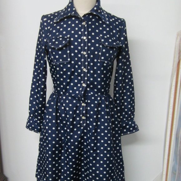 Jonathan Logan Vintage blue polka dot button front dress  9 10 - Picture 1 of 5